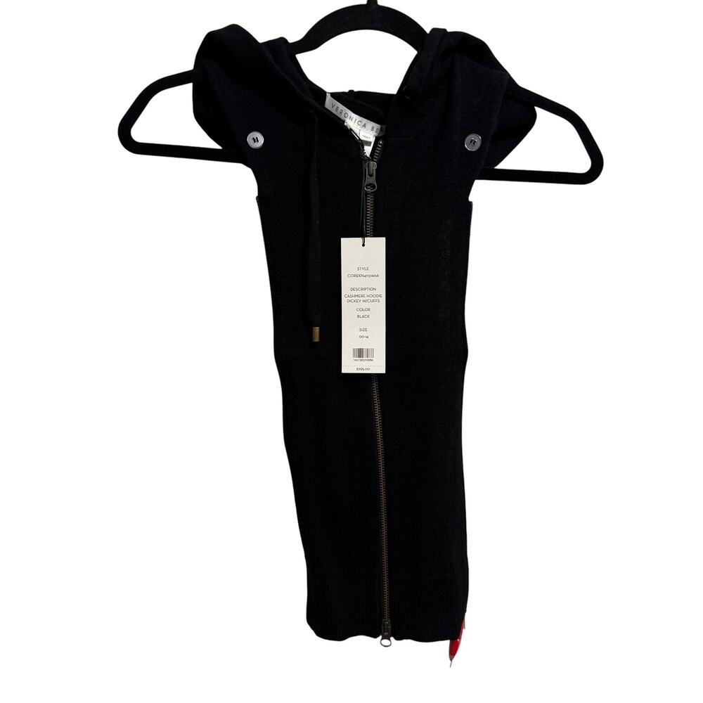 NWT Veronica Beard Cashmere Hoodie Dickey with Cuffs Black Wool Cashmere OS